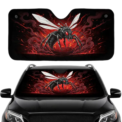 Biomechanical Wasp Glowing Crimson Eyes - Futuristic Car Interior Upgrade Car Sunshade