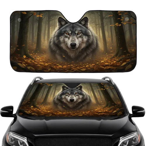 Majestic Grey Wolf Autumn Forest - Road Trip Essentials Wildlife Lover Gift Car Sunshade