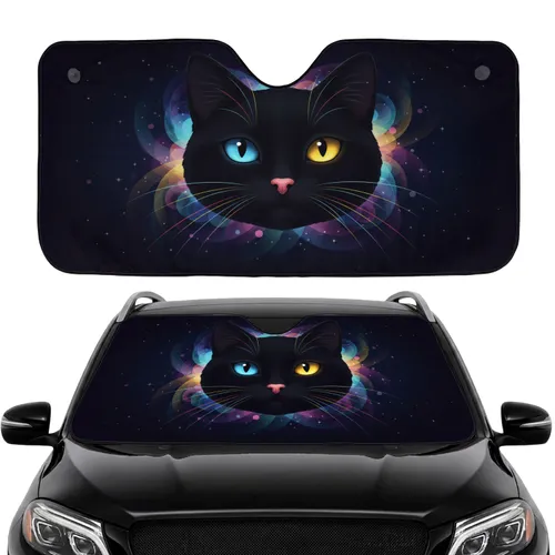 Black Cat Cosmic Night Sky - Car Interior Upgrade for Cat Lovers Car Sunshade