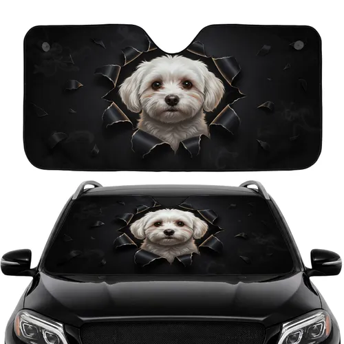 White Maltese Puppy Torn Cosmic Nebula Car Interior Upgrade Dog Lover Gift Car Sunshade