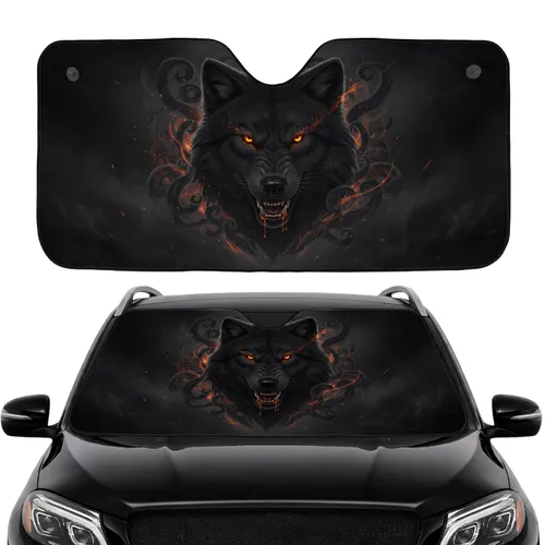 Majestic Black Wolf Fiery Eyes - Car Interior Upgrade Commute Accessory Car Sunshade