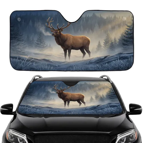 Elk Antlers Winter Frost - Car Interior Upgrade for Wildlife Lover Car Sunshade