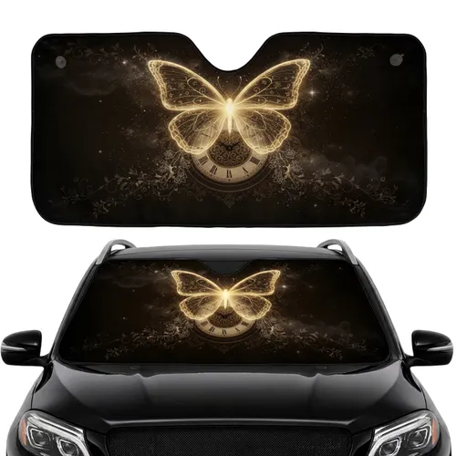 Luminous Golden Butterfly Antique Clock Filigree - Car Interior Upgrade Car Sunshade