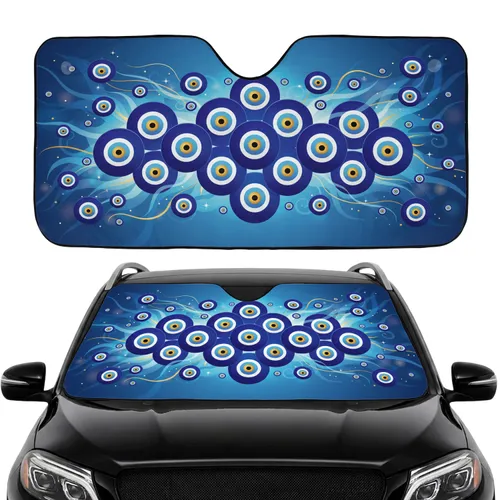 Layered Interlocking Evil Eye Amulet Deep Blue Gold - Protective Car Interior Upgrade Car Sunshade