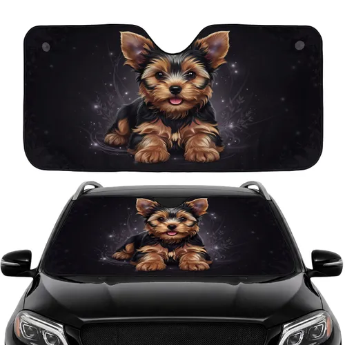 Yorkshire Terrier Dog Pink Tongue Relaxed Pose - Car Interior Upgrade for Yorkshire Terrier Owner Car Sunshade