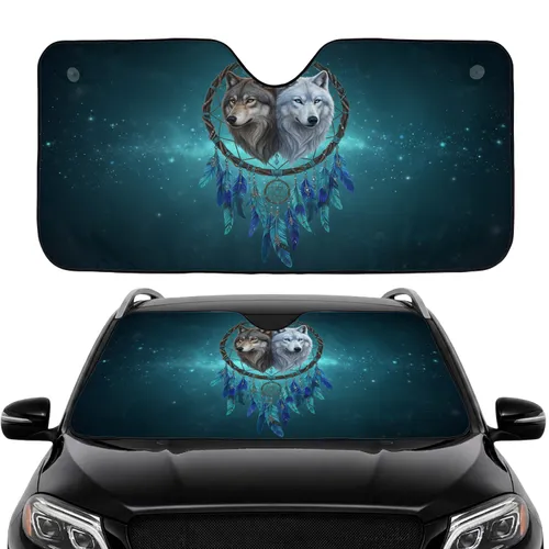 Wolf Dreamcatcher Celestial Nebula - Commute Accessory for Wolf Lover Car Sunshade