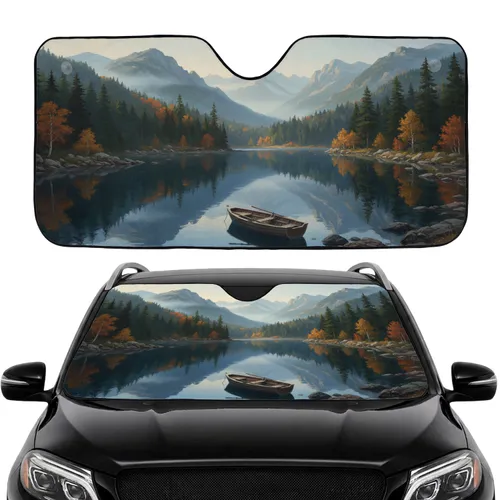 Misty Mountain Lake Rowboat - Road Trip Travel Essentials Car Sunshade