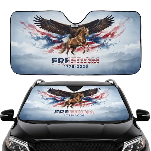 Bald Eagle Wild Horse American Flag FREEDOM 1776-2026 - USA 250th Anniversary Travel Essentials Car Sunshade