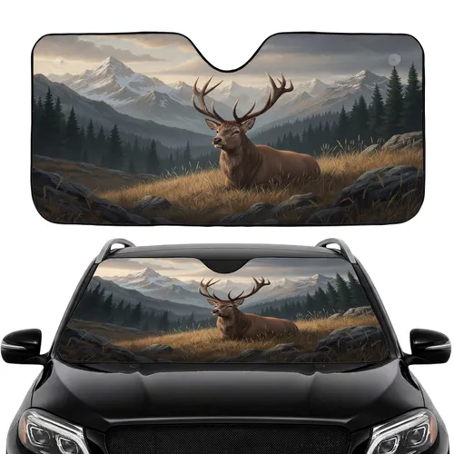 Majestic Red Deer Stag Golden Grass Mountain Range Enjoy Life - Road Trip Gift Car Sunshade