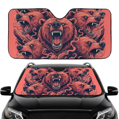 Wild Roaring Grizzly Bear Head Car Interior Upgrade - Bear Lover Gift Car Sunshade
