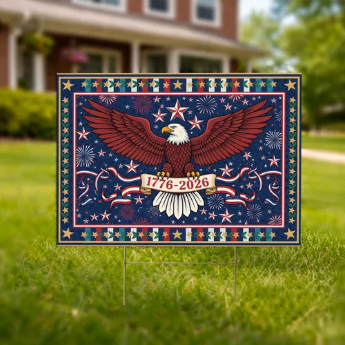 Bald Eagle American Flag 1776-2026 - USA 250th Anniversary Independence Day Gift for Veterans Yard Sign
