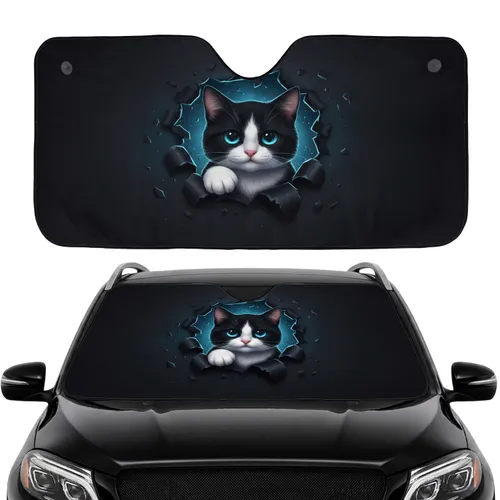 Black White Kitten Amber Eyes Shattered - Commute Accessory for Cat Lovers Car Sunshade