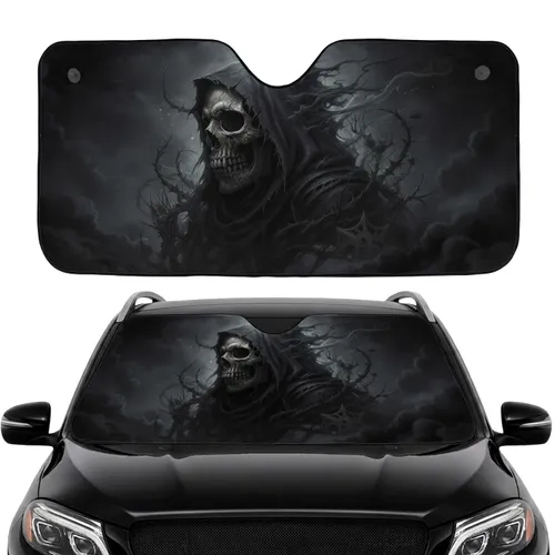 Tattered Hooded Cloak Human Skull Ethereal Mist Ancient Ruins - Car Interior Upgrade Car Sunshade