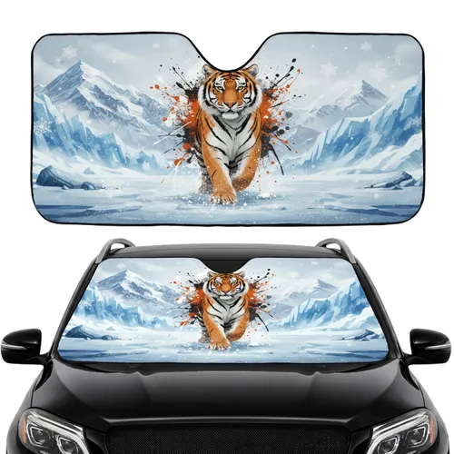 Orange and Black Striped Bengal Tiger Car Interior Upgrade - Wildlife Lover Gift Car Sunshade