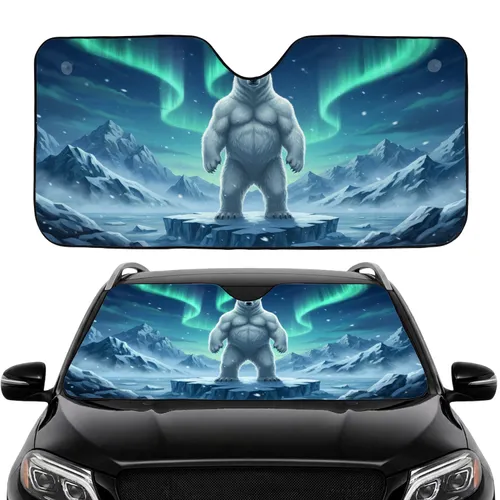 Muscular Polar Bear Arctic Northern Lights - Wildlife Lover Car Accessory Car Sunshade