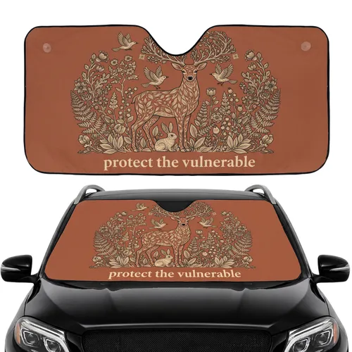 Deer Rabbit Birds 'Protect the Vulnerable' Terracotta Botanical - Car Interior Upgrade Gift Car Sunshade