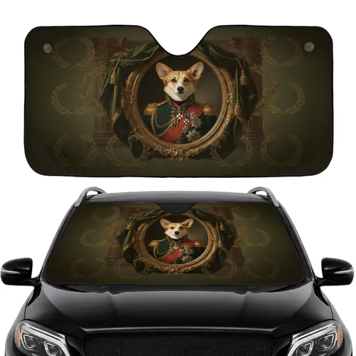 Dignified Corgi Military General Gold Frame Portrait - Car Interior Upgrade Car Sunshade