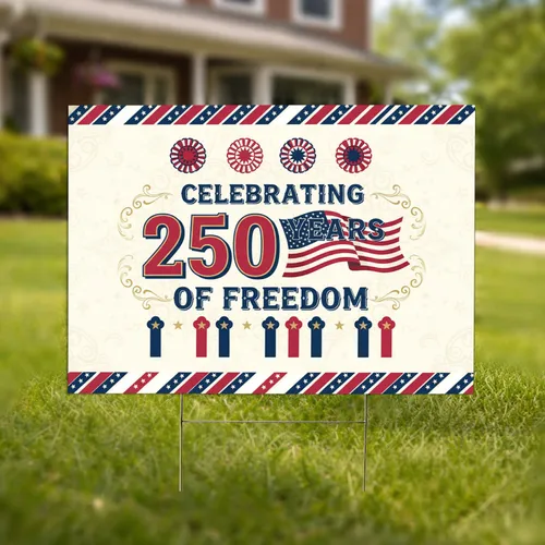 Patriotic Rosettes Pillars 250 Years Freedom USA Flag - Americana 1776-2026 Anniversary Yard Sign