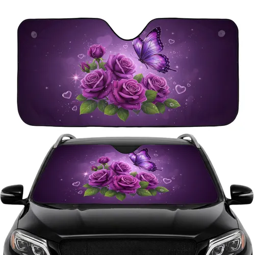 Purple Butterfly Roses Twinkling Stars Hearts Car Interior Upgrade Car Sunshade
