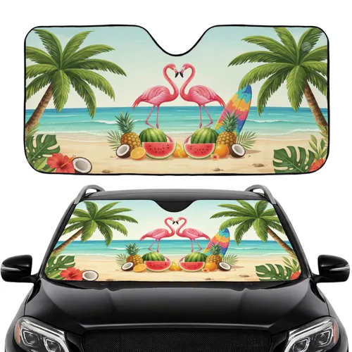 Pink Flamingos Heart Pineapple Beach - Car Interior Upgrade Car Sunshade