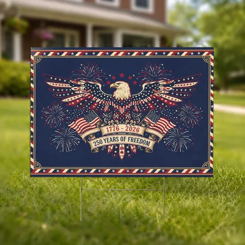 Bald Eagle American Flag 1776-2026 - USA 250 Years of Freedom Independence Day Yard Sign