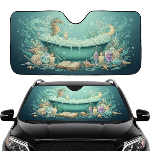Antique Clawfoot Bathtub Bubbles Seahorse Seashells - Car Interior Upgrade Car Sunshade