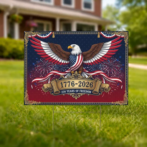 Bald Eagle American Flag 1776-2026 Fireworks Celebration - USA 250th Anniversary Yard Sign