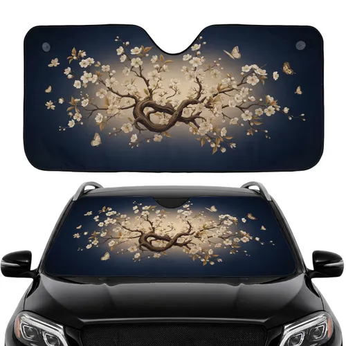 Botanical Winding Branches Blossom Butterfly Nocturnal Sky - Car Interior Upgrade Car Sunshade