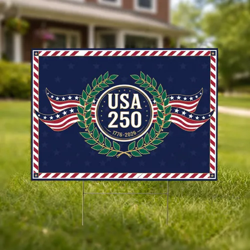 USA 250th Anniversary 1776-2026 - Patriotic Laurel Wreath Freedom Bunting Art Yard Sign