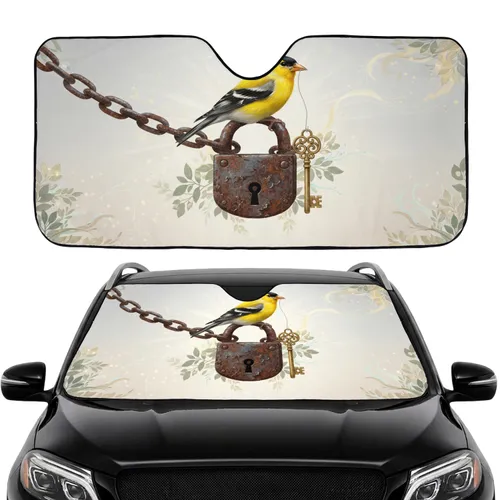 American Goldfinch Golden Skeleton Key Padlock Chain - Car Interior Upgrade Car Sunshade