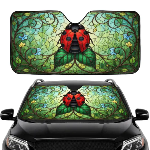 Ladybug Leaves Floral - Road Trip Gift for Wildlife Lover Car Sunshade