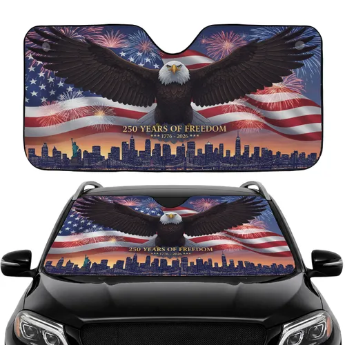 Bald Eagle American Flag 250 Years Freedom - Car Interior Upgrade for Veterans Car Sunshade