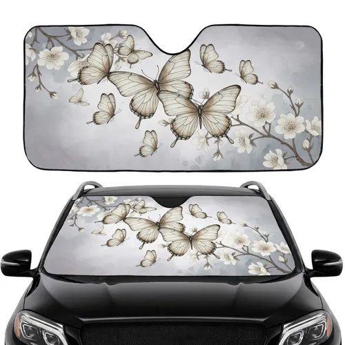 Butterflies Intricate Wings Cream Floral Clusters Car Interior Upgrade Car Sunshade