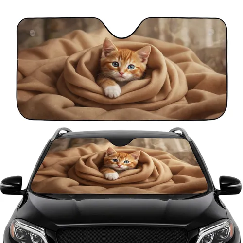 Ginger Tabby Kitten Sky Blue Eyes - Cat Lover Gift Car Sunshade