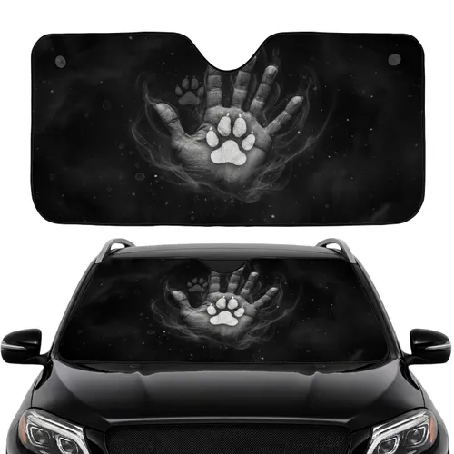 Grayscale Human Handprint Dog Paw Print Smudge Smoke Dust - Pet Owner Everyday Use Car Sunshade