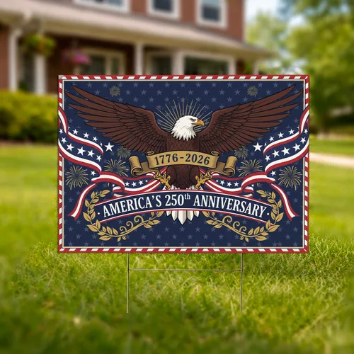 Bald Eagle American Flag Fireworks 1776-2026 - USA 250th Anniversary Independence Day Yard Sign