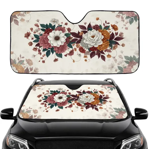 Lush Intertwined Floral Bouquets with Winding Tendrils Foliage - Everyday Home Decor Gift Car Sunshade