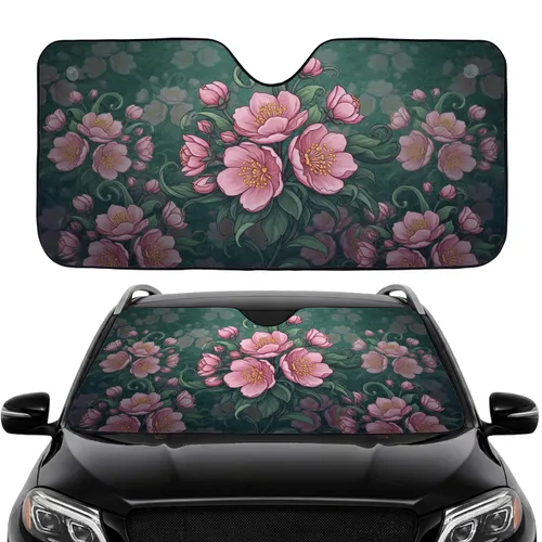 Large Blooming Pink Flowers Green Foliage - Lush Home Decor Gift for Gardeners Car Sunshade