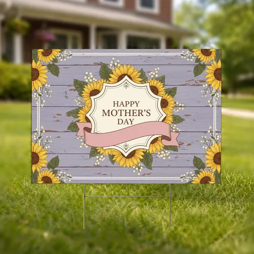 Happy Mother's Day Sunflowers Rustic Wood - Mother's Day Gift for Mom Yard Sign