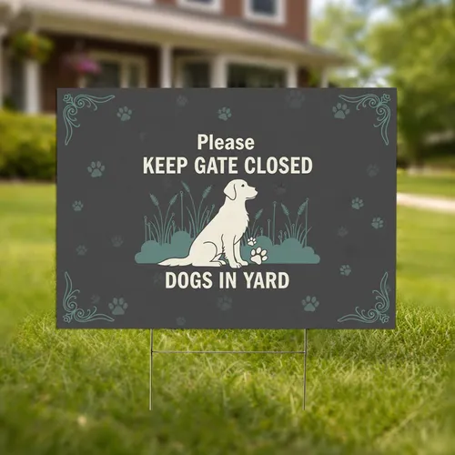 Sitting Dog Silhouette Keep Gate Closed - Pet Owner Yard Safety Yard Sign