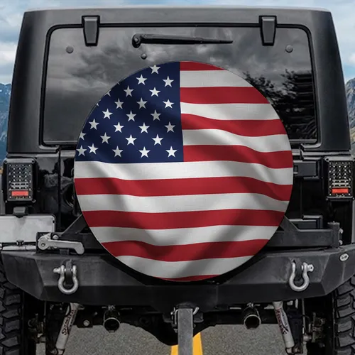 American Flag Waving Red White Blue - Independence Day Patriot Gift Spare Tire Cover