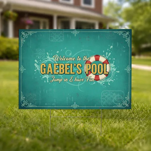 Welcome Custom Name POOL Life Preserver Water Ripple - Outdoor Pool Decor Gift Yard Sign