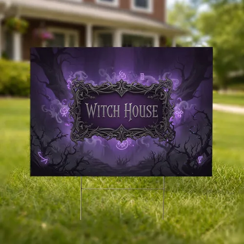 Witch House Ornate Gothic Scrollwork Bats Sign - Halloween Yard Decor Gift for Goth Lover Yard Sign
