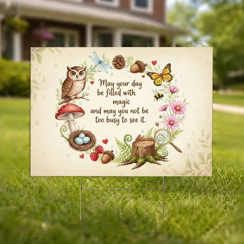 Magic Quote Owl Butterfly Bird Nest Woodland Garden - Garden Decor Gift Yard Sign