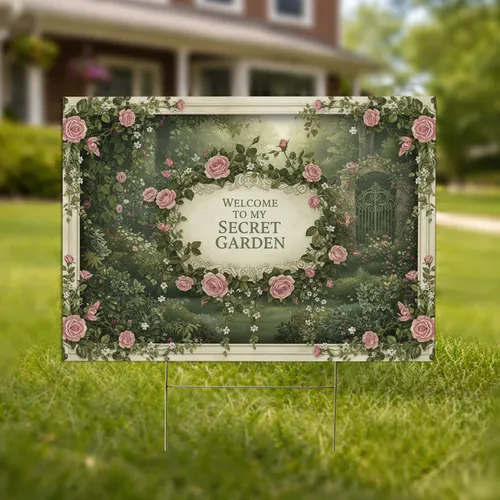 Secret Garden Welcome Rose Climbing Vine Plaque - Outdoor Home Decor Gift for Garden Lovers Yard Sign