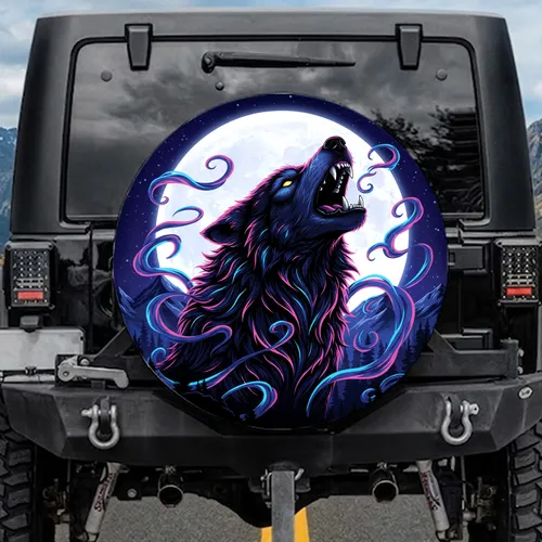 Howling Wolf Full Moon Mountain Forest - Wildlife Lover Gift for Wolf Enthusiast Spare Tire Cover