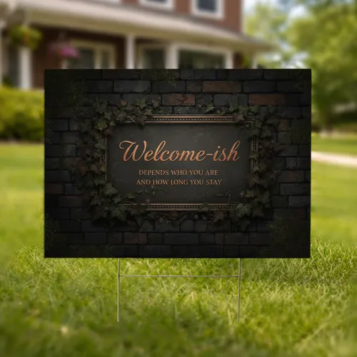 Ornate Antique Bronze Welcome-ish Plaque Ivy Vines - Outdoor Entryway Garden Decor Yard Sign