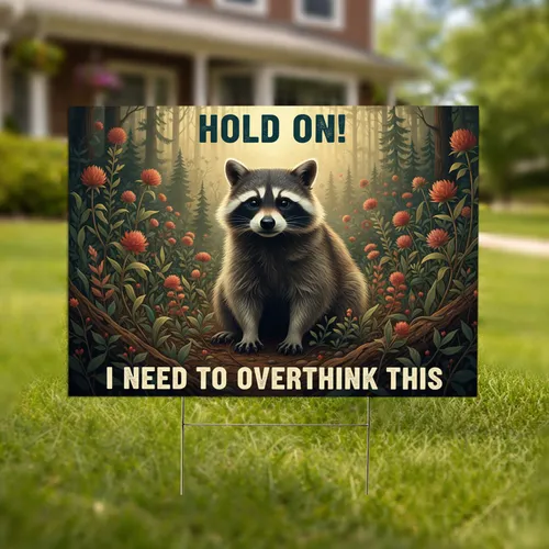 Pensive Raccoon Wildflower Forest Undergrowth Quote - Wildlife Lover Nature Decor Gift Yard Sign