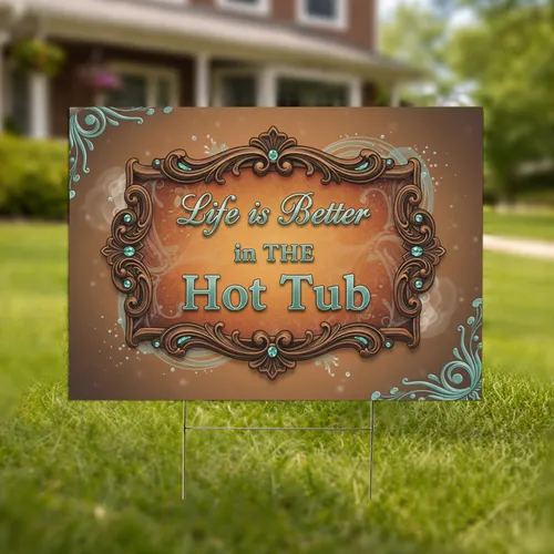 Vintage Hot Tub Plaque Scrollwork - Spa Relaxation Home Decor for Hot Tub Owners Yard Sign