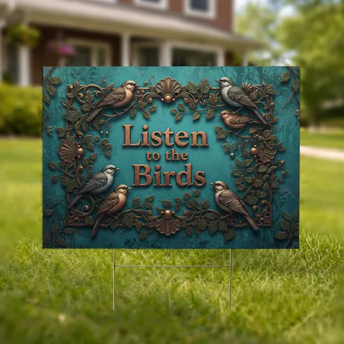 Listen to the Birds Songbirds Leafy Vines Shell Motifs - Nature Lover Home Decor Gift Yard Sign